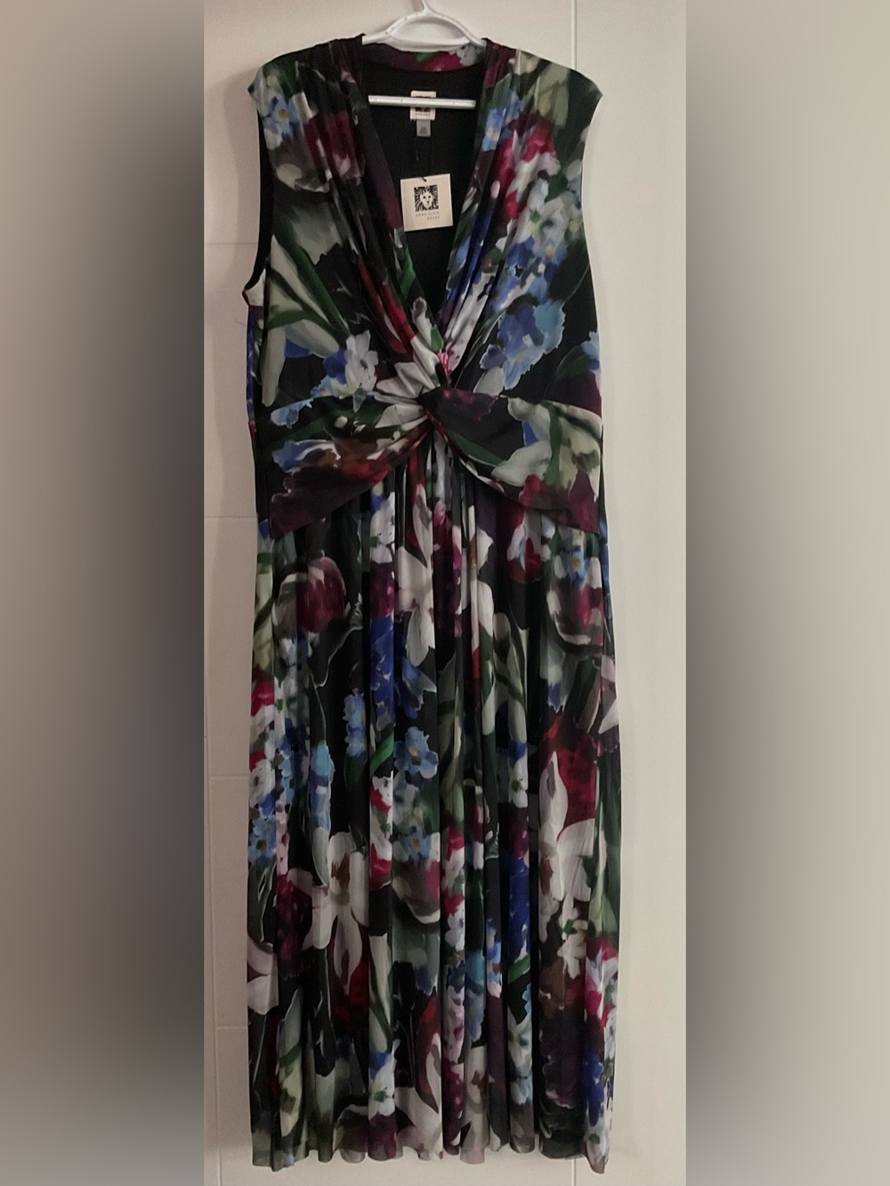 Anne Klein Black Floral Twist-Front Maxi Dress Skirt